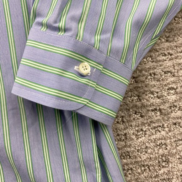 Brooks Brothers Formal Shirt Men 16.5 - 34 Gray Green Stripes Non-Iron Cotton - Picture 2 of 8